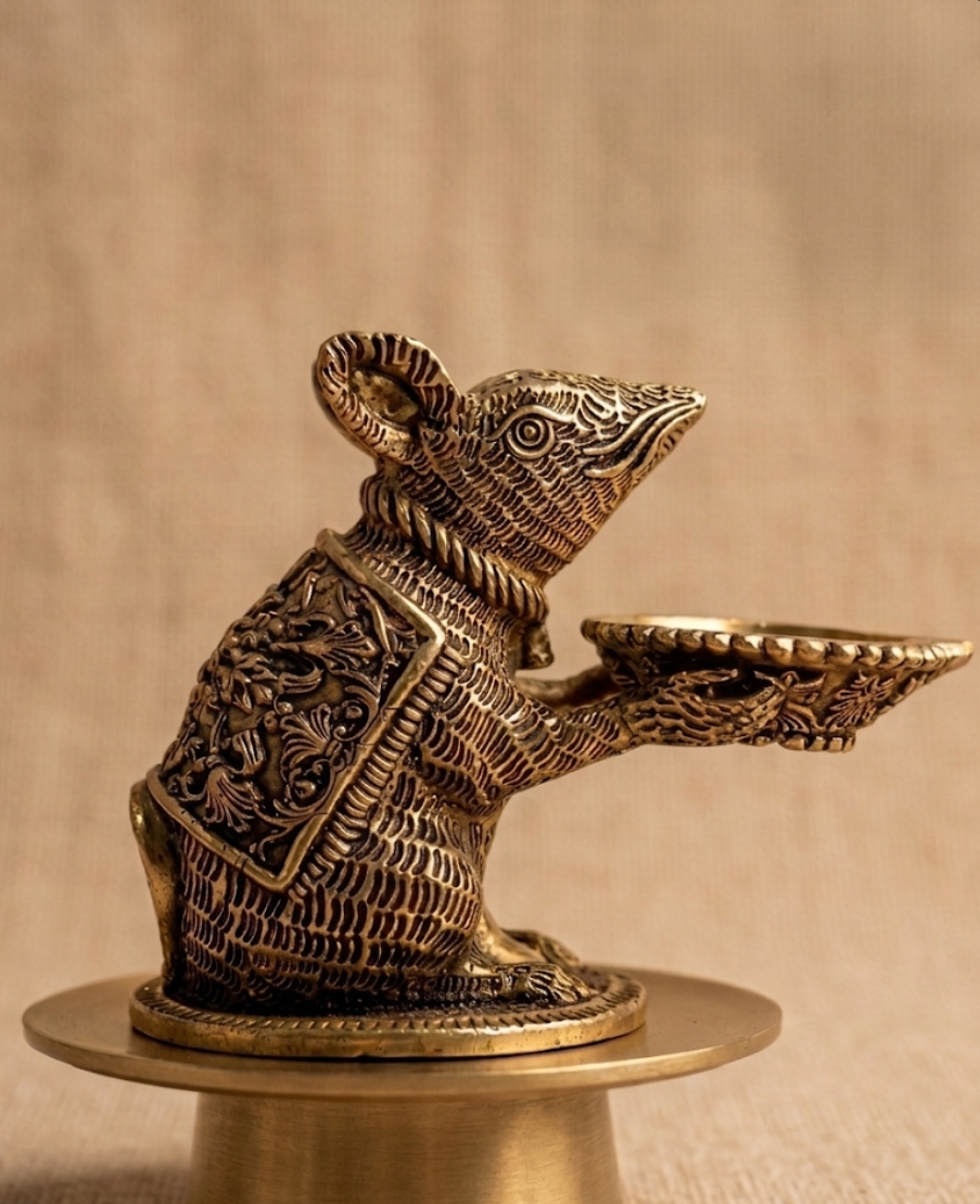 Vedic Elegance Divine Brass Mushak Vahana Deepam