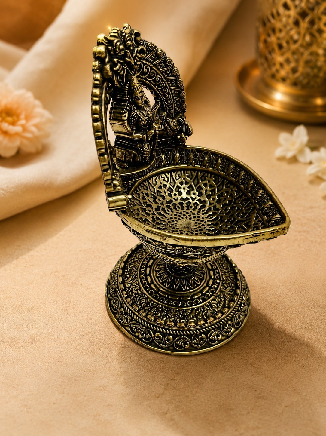 Antique Brass Lakshmi Diya Oil Lamp for Pooja