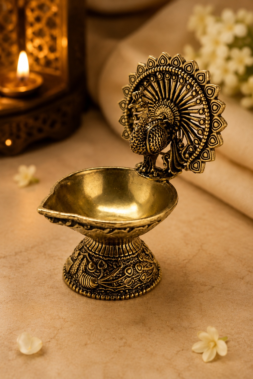 Brass Peacock Diya