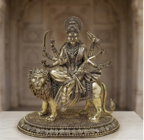 Premium Brass Maa Durga on Lion Statue